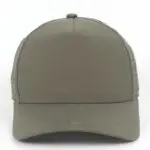 Army green quick dry 5 panel hard front cap with laser-cut perforations