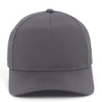 Gray quick dry 5 panel hard front cap with laser-cut perforations