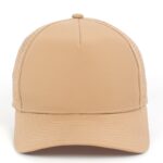 Khaki quick dry 5 panel hard front cap with laser-cut perforations