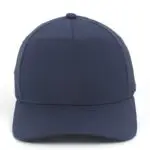 Navy blue quick dry 5 panel hard front cap with laser-cut perforations