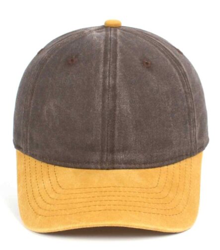 CYRY Custom Two-Tone Washed Distressed Baseball Cap Brown and Yellow