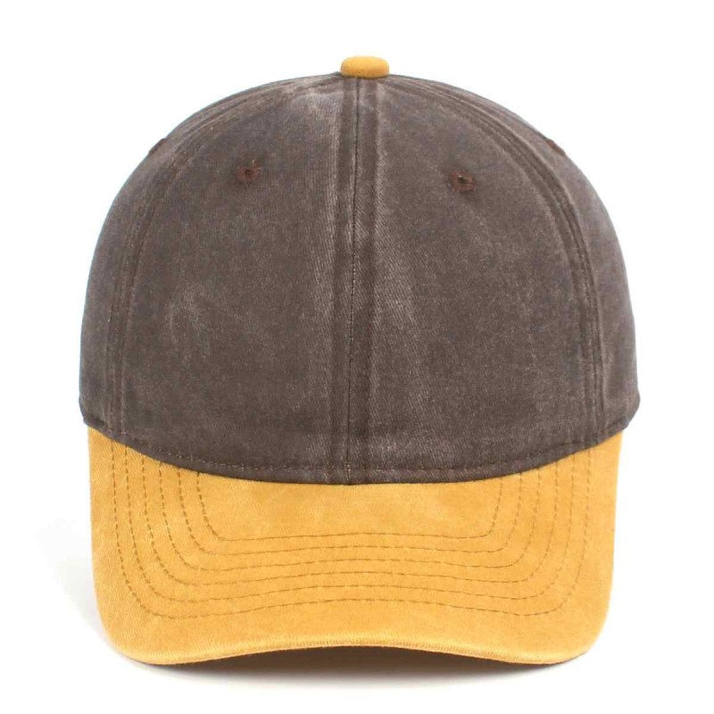 CYRY Custom Two-Tone Washed Distressed Baseball Cap Brown and Yellow